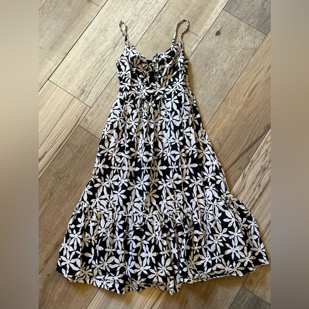 J. Crew black white floral tie front cut out casual dress sz 00 luau summer midi - Picture 7 of 15